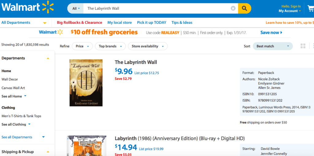 Walmart Fantasy Book Deal: The Labyrinth Wall and The Haunted Realm by Emilyann Girdner