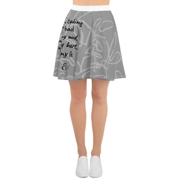 Women's Versatile Stretchy Flared Casual Mini Skater Skirt - Empowered Life Quote and Pattern, Grey