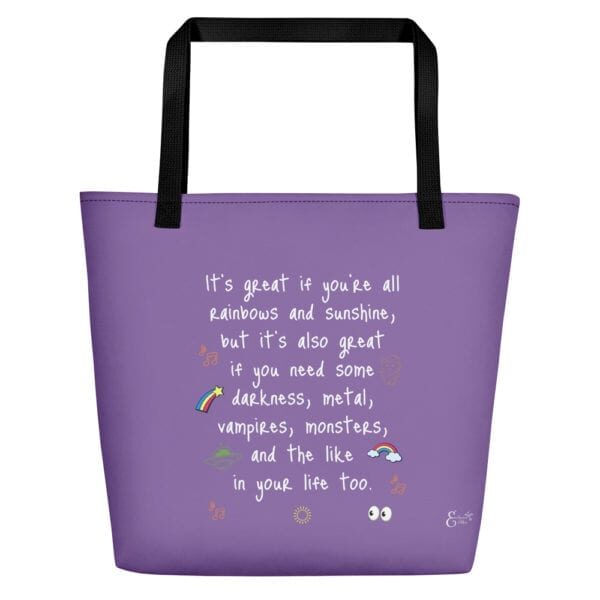 Beach bag - rainbows, sunshine, vampires, and monsters quote by Emilyann Allen - purple