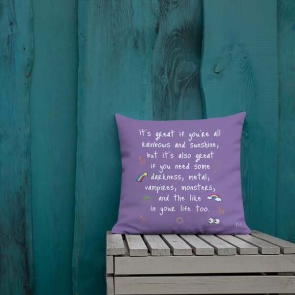 Rainbows, sunshine, vampires, and monsters quote by Emilyann Allen purple premium Pillow
