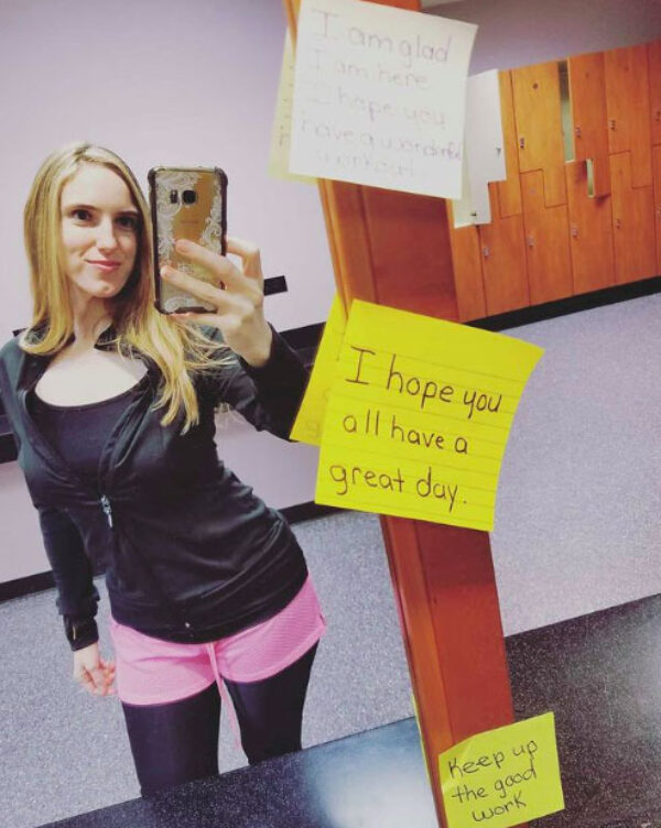 Emilyann Allen encouraging notes encourage others gym selfie