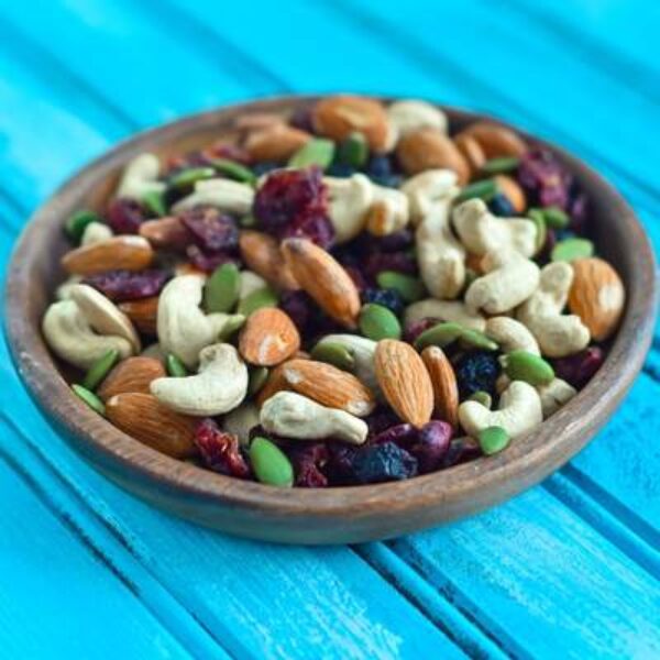 Trail mix healthy foods snack option with cranberries cashews and more